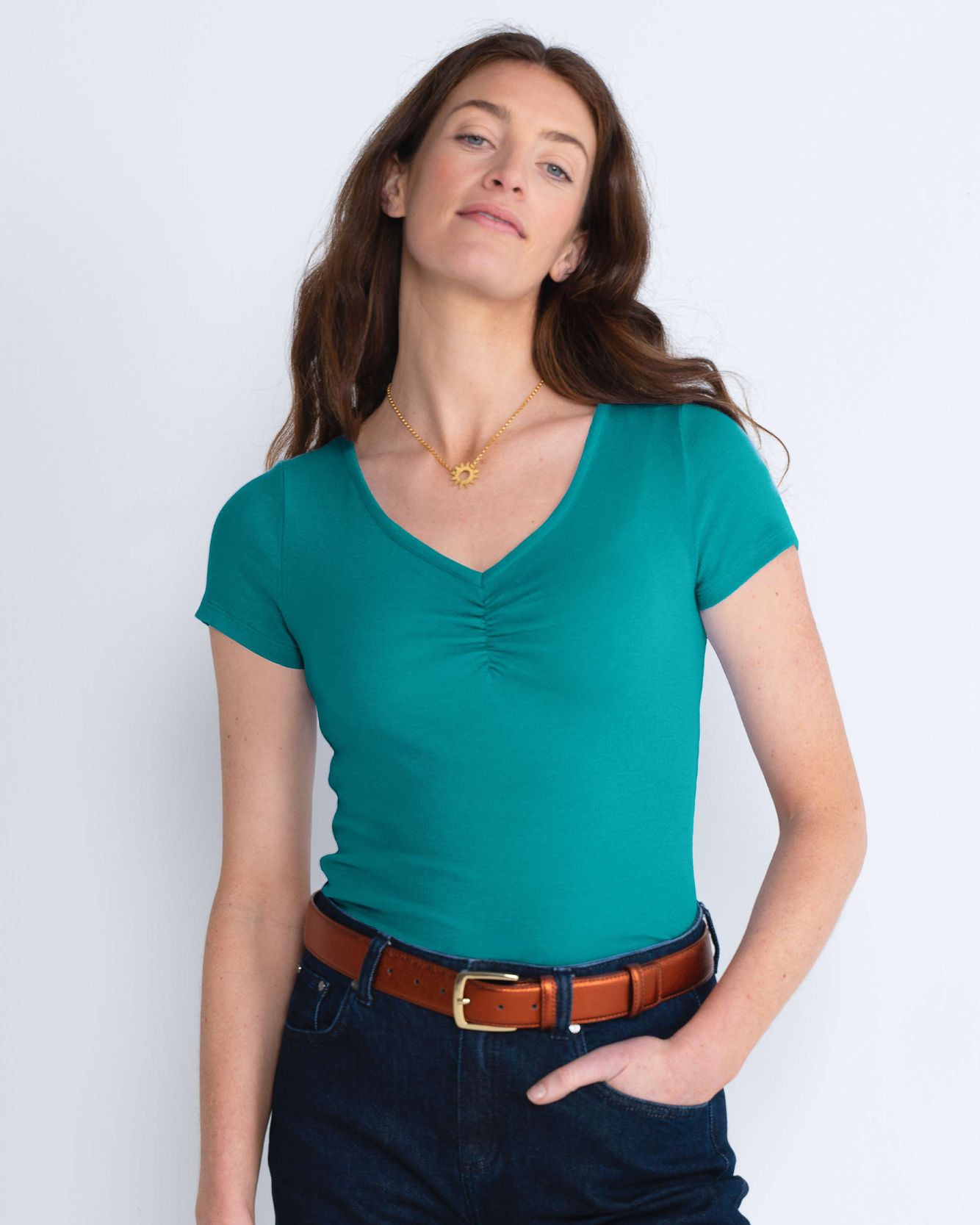 Comfy Silky V Neck Tee Orange