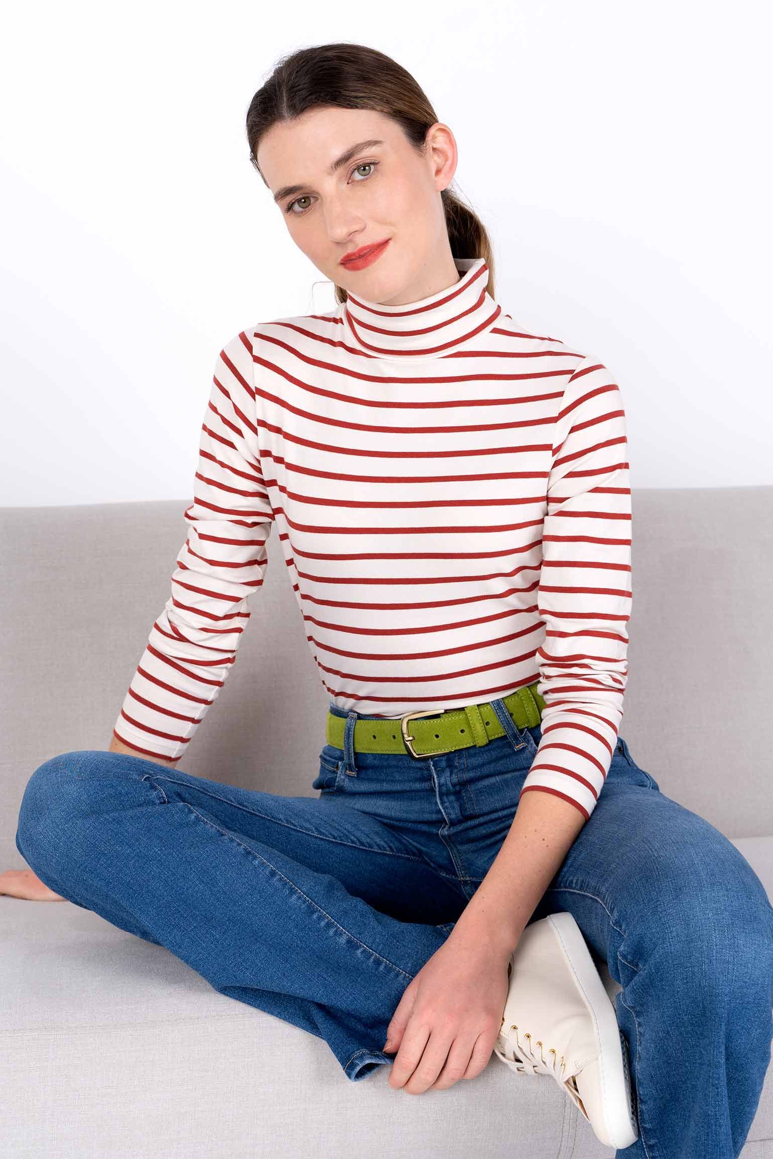 Stripe Cotton Roll Neck