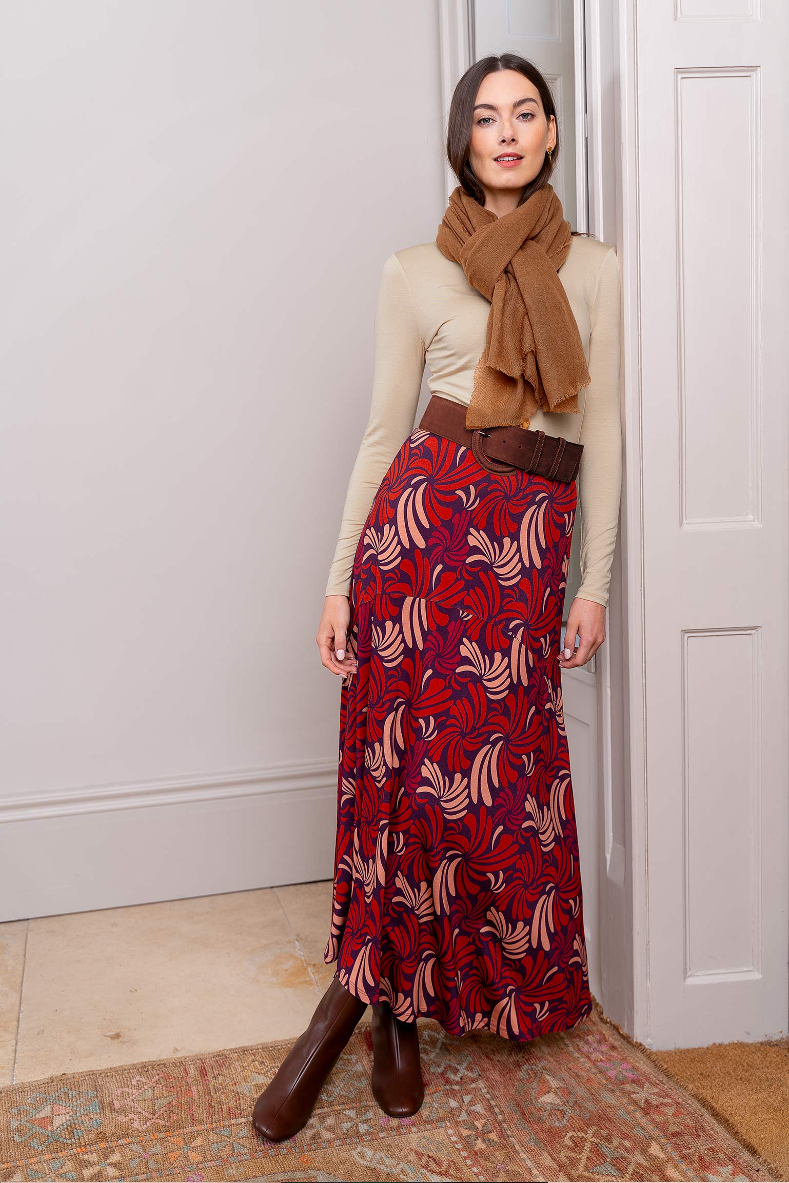 Swirl Print Maxi Skirt