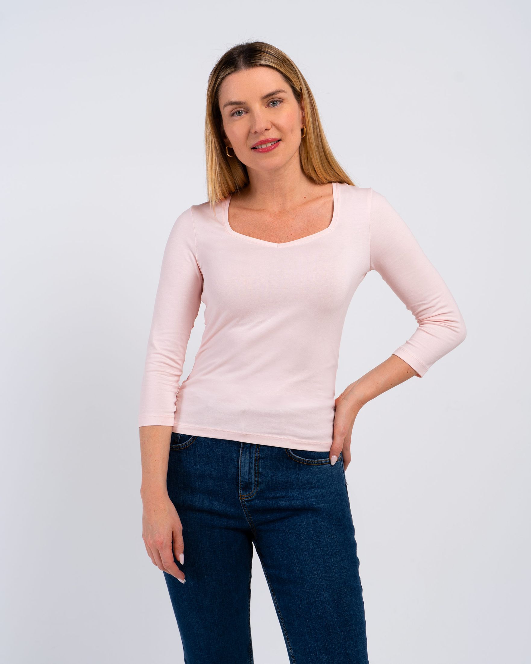 3/4 Sleeve Sweetheart Top
