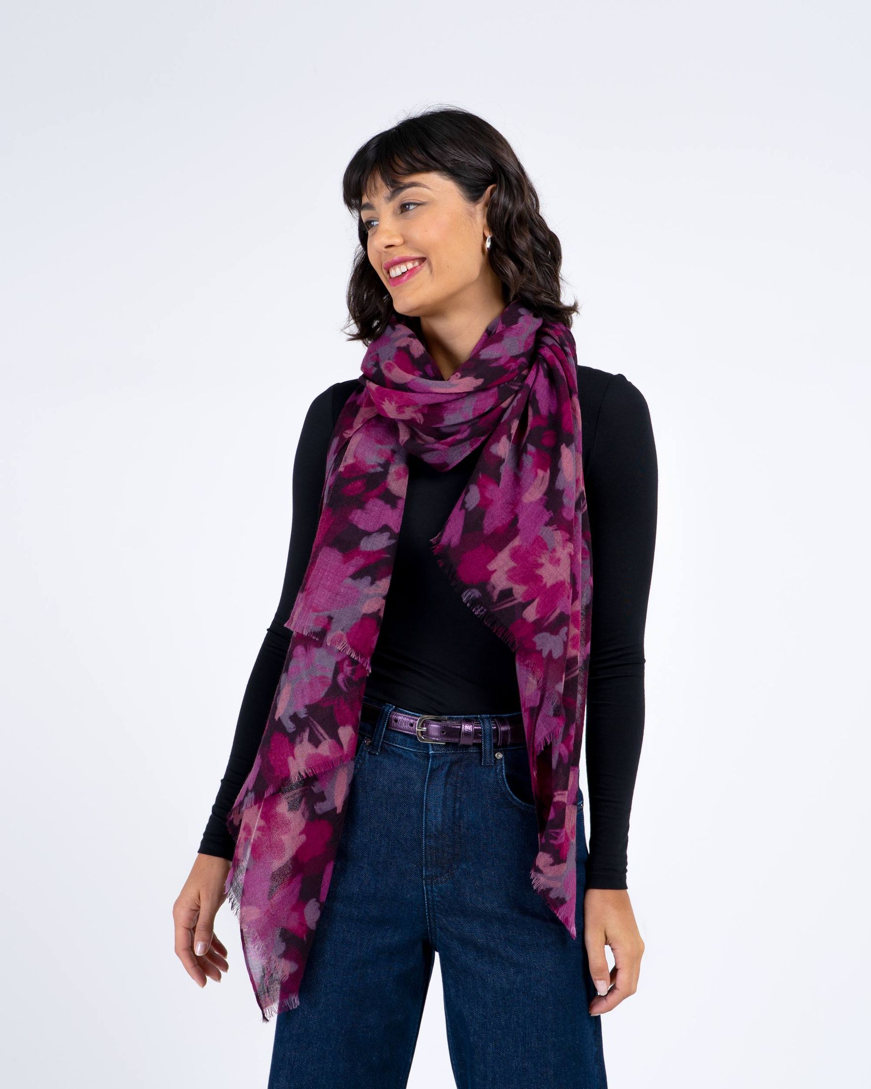 Brushed Floral Wool Scarf