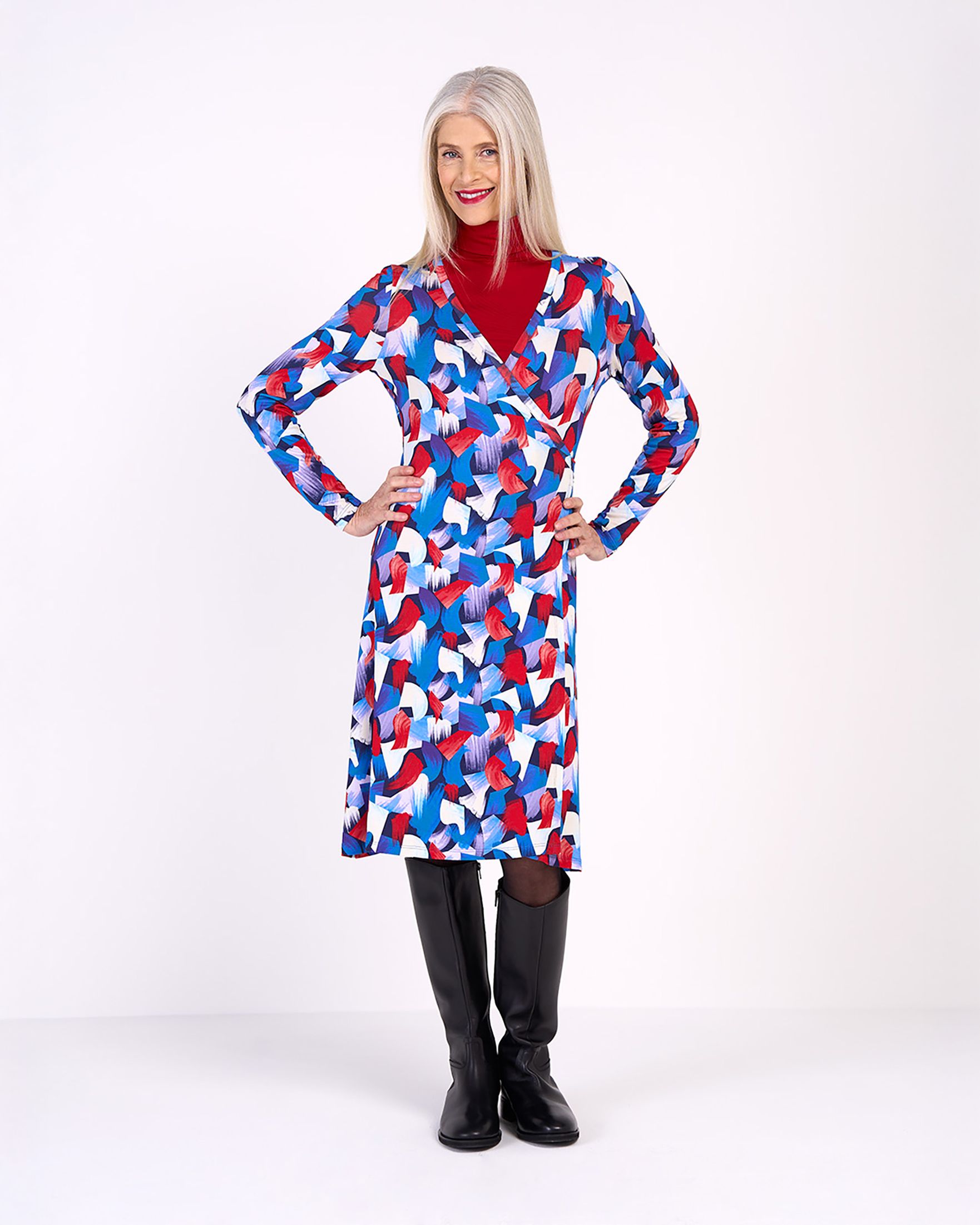 Long Sleeve Printed Wrap Dress