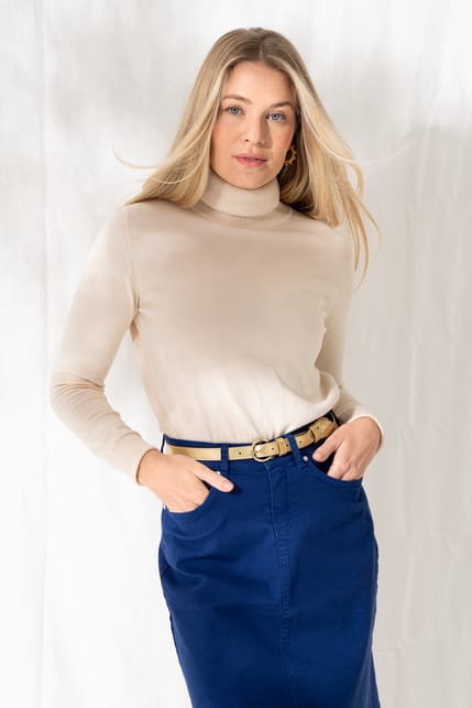 Fine Knit Cotton Roll Neck