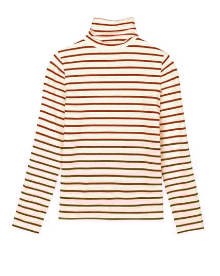 Stripe Cotton Roll Neck