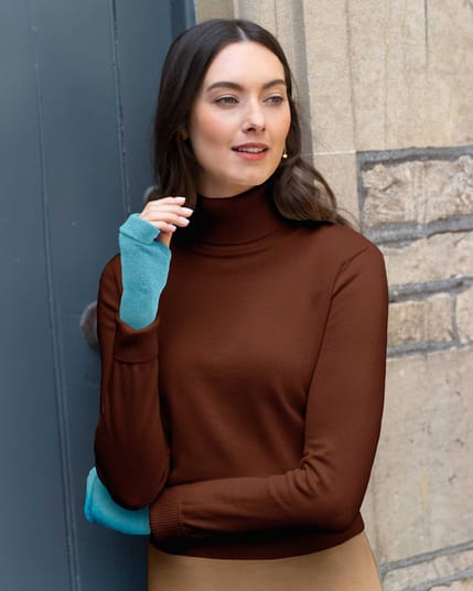 Fine Knit Cotton Roll Neck