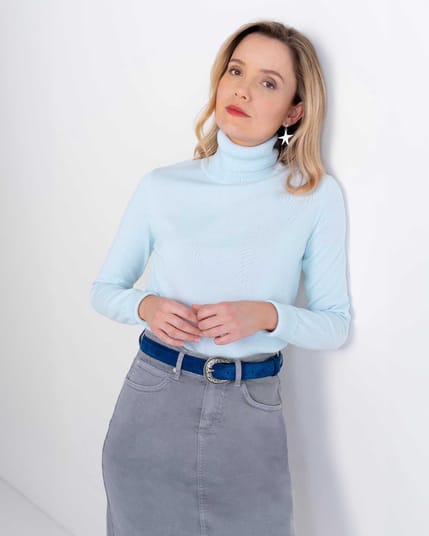 Fine Knit Cotton Roll Neck