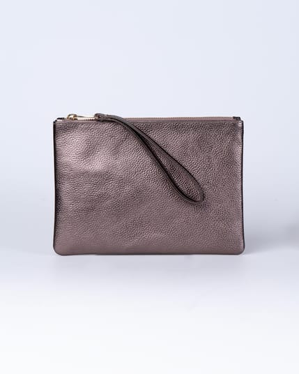 Leather Zip Top Large Pouch