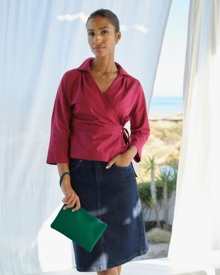 Leather Zip Top Large Pouch