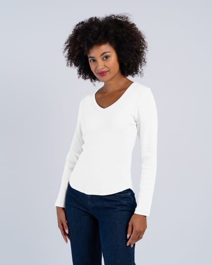 Long Sleeve Cotton Rib V