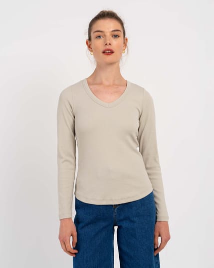 Long Sleeve Cotton Rib V