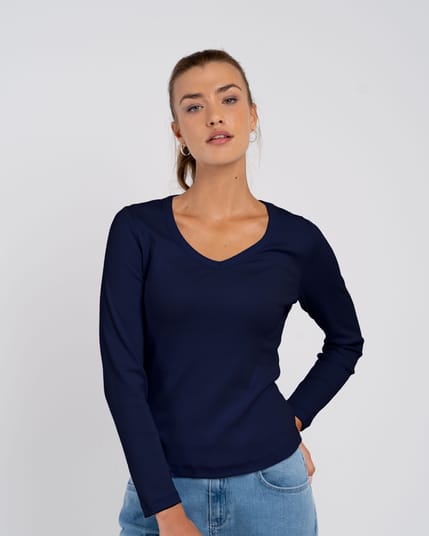 Long Sleeve Cotton Rib V