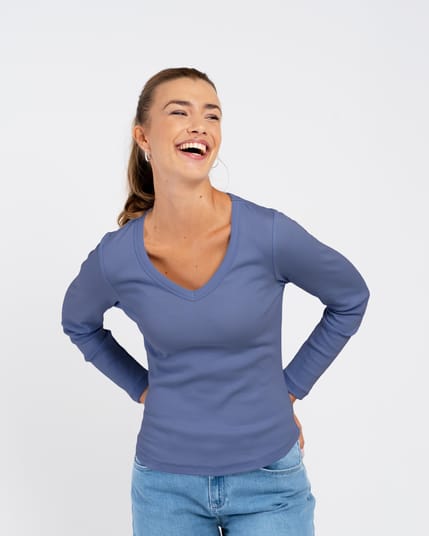 Long Sleeve Cotton Rib V