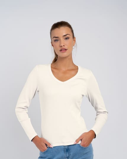 Long Sleeve Cotton Rib V