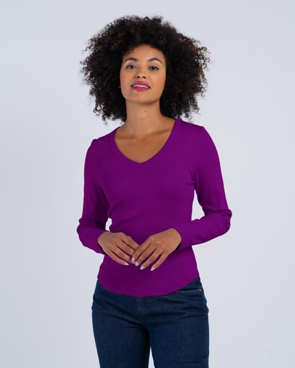 Long Sleeve Cotton Rib V