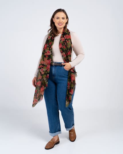 Brushed Floral Wool Scarf