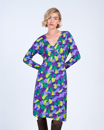 Long Sleeve Printed Wrap Dress