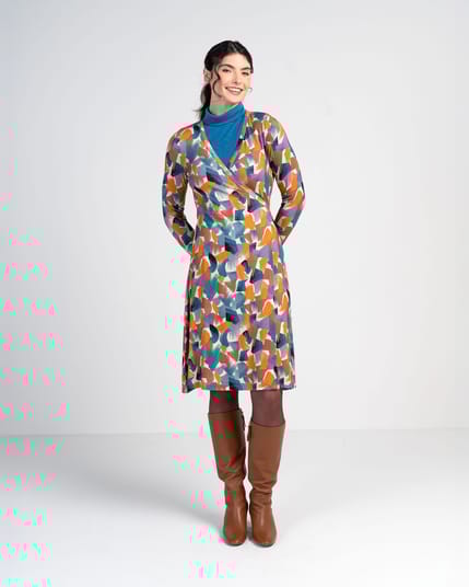 Long Sleeve Printed Wrap Dress